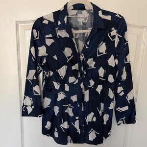 NIC+ZOE Abstract Navy and White Button Down Shirt